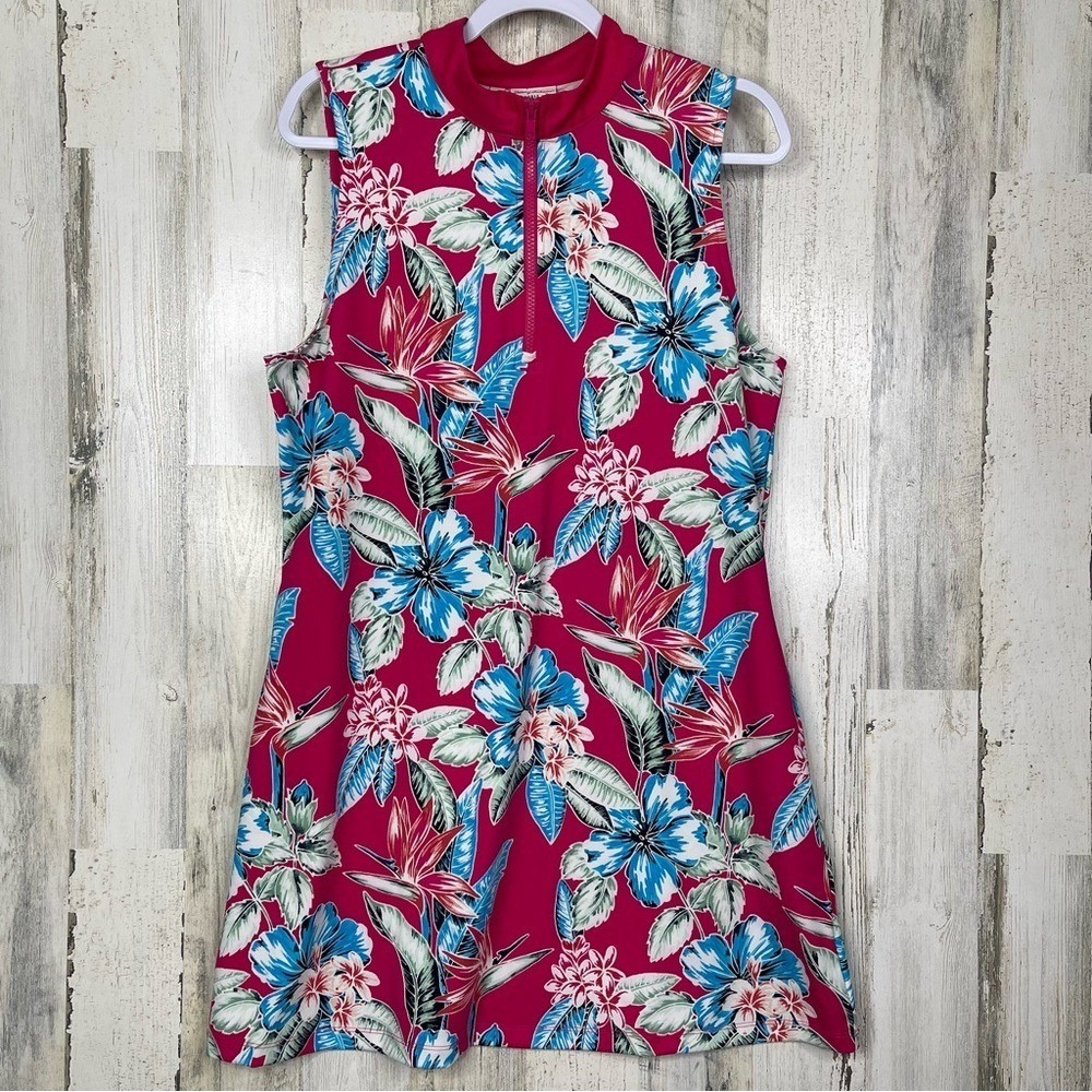 Tommy Bahama Golf Dress Short Set Womens XL Retro Pink‎ Floral Tennis Pickleball